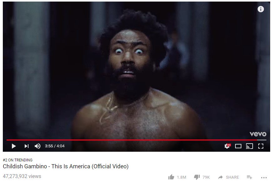 Childish Gambino <a href="/donaldglover/">donald</a> found a perfect way to break the internet. This mind-blowing video with a shocking story about race, gun violence, and American culture is a brilliant use of cultural allusion and symbolism. youtube.com/watch?v=VYOjWn…
#ThisIsAmerica #ChildishGambino
