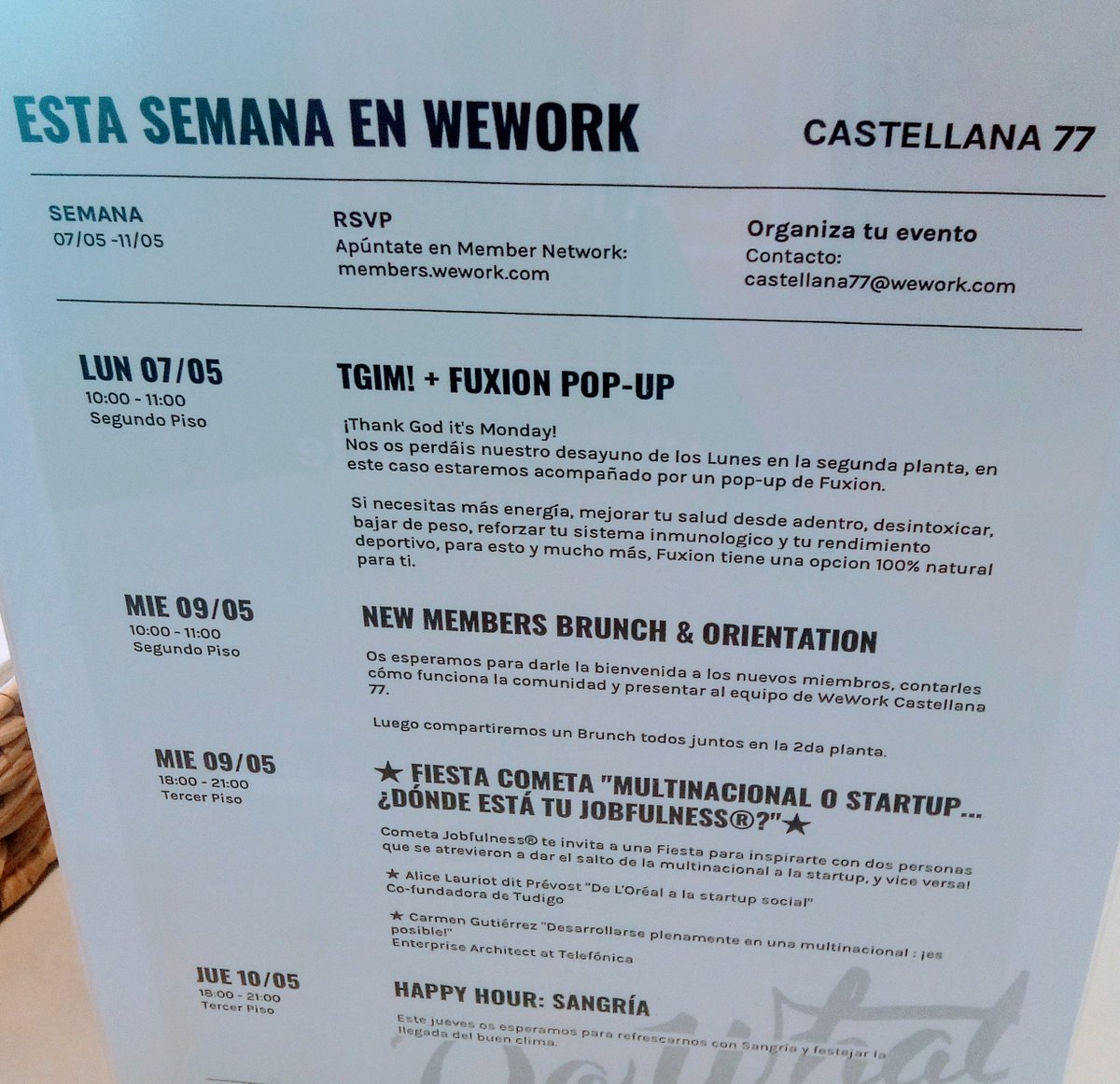 Genial de contribuir a la semana "Do what you love" de <a href="/WeWork/">WeWork</a> Castellana 77 con una Fiesta <a href="/CometaCommunity/">Cometa</a>: #startup o #multinacional, ¿Dónde está tu Jobfulness? Entrada gratuita en eventbrite.com/e/fiesta-comet…