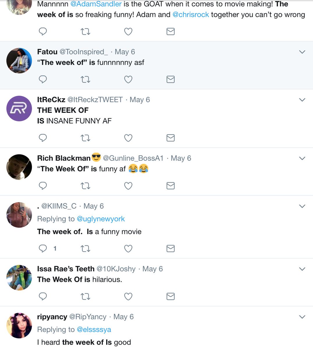 TriumphICDHQ's tweet photo. "hilarious bro" "funny af" "funnnnnny asf" For your convenience,getting the RT compliments out of the way in one easily ignorable post! Plus a few bonus pans for you Schadenfreudians! #TheWeekOf #is #Sandler #Rock #Dratch #Buscemi #HandUpMyAss #seriouslypleaseRTthismeansyouTapper https://t.co/VPRs9E5Ucu