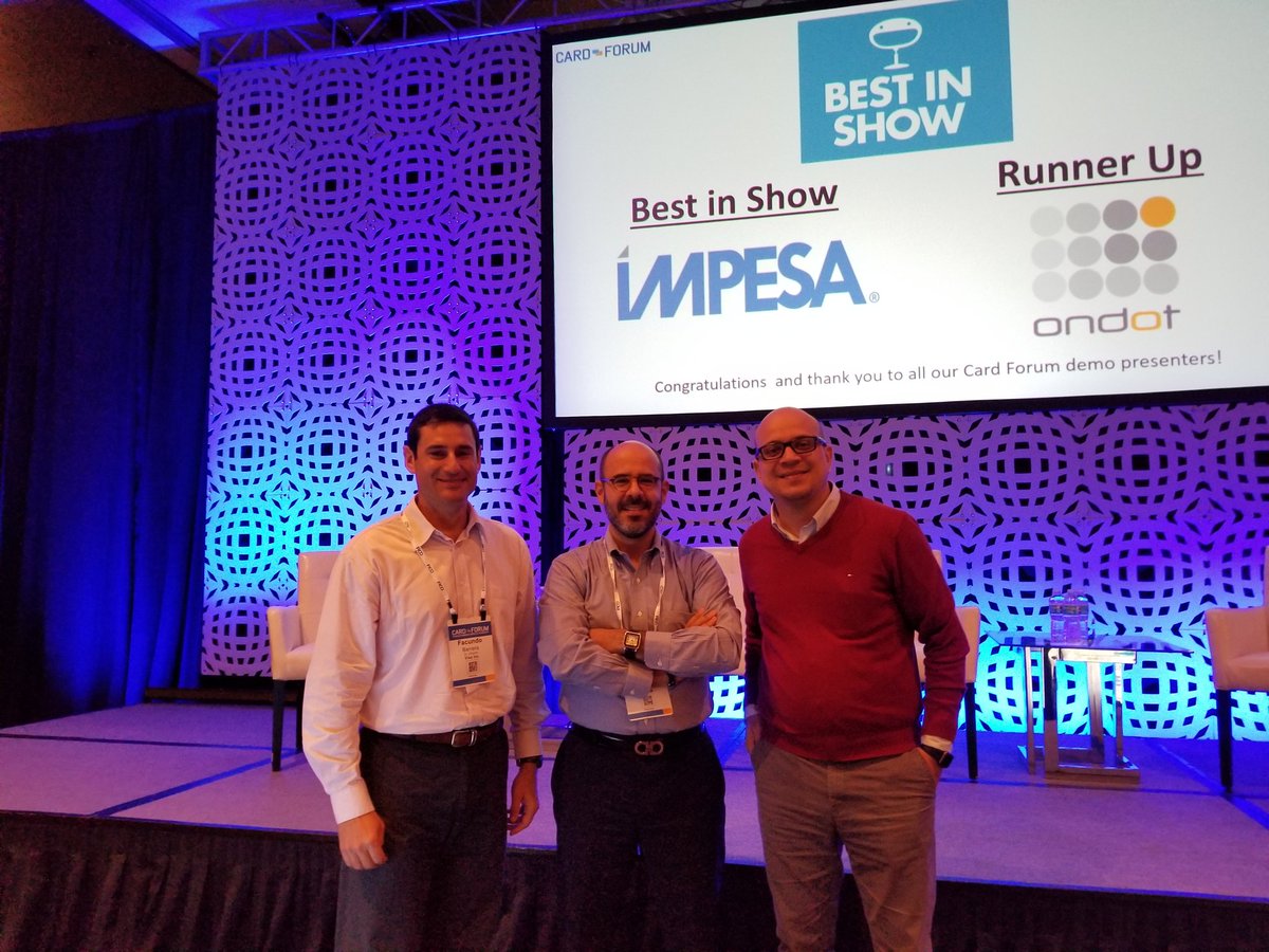 facundeto7's tweet photo. IMPESA won Best in Show award at Card Forum Miami 2018 for their demonstration of how they help drive digital payments using Visa APIs. @impesainc @CardForum2018 @VisaDeveloper https://t.co/frtC2t35sI