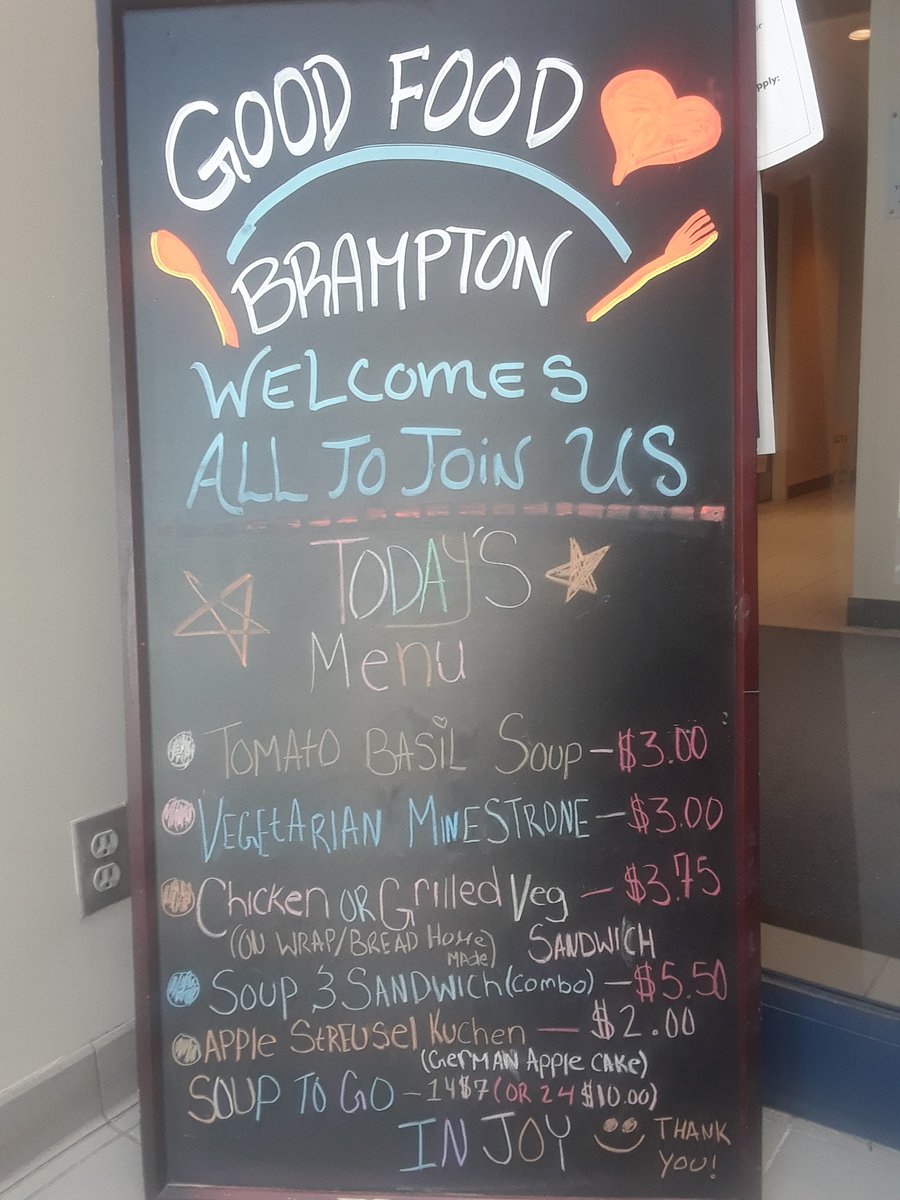 gfbrampton's tweet photo. Join us today @ Good Food Brampton for lunch. All our food is made fresh daily and prepared by our culinary youth group. Procceeds go back to support the CTY program 🌯🍲🍰 https://t.co/YH87bRzJGF