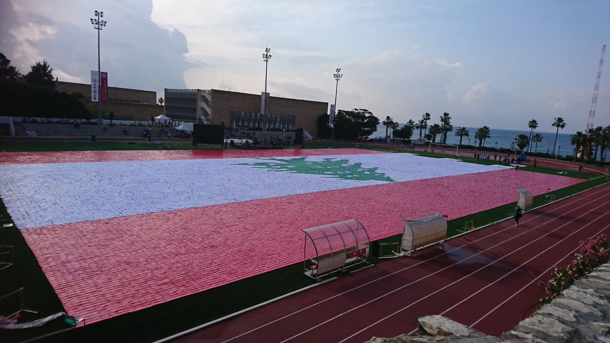 AUB_Lebanon's tweet photo. .@ShareTheFlag ceremony starts soon! #AUB to set a world record! @GWR https://t.co/eW5JeH7cTl