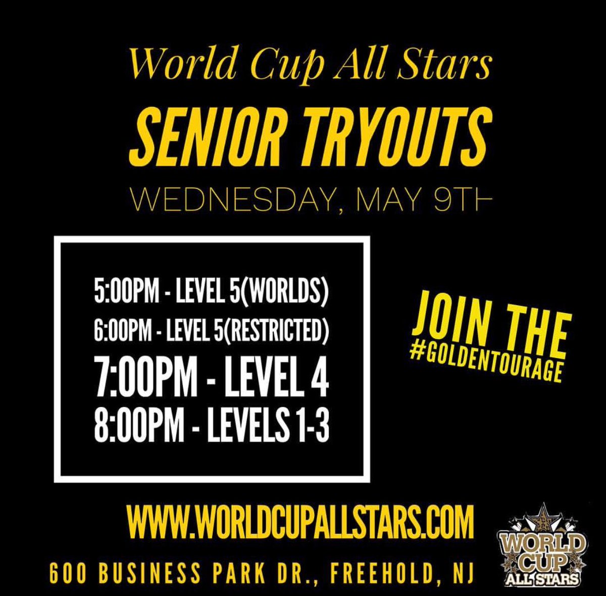 WCinfinity's tweet photo. Today’s the day for INFINITY tryouts! Come out and be part of the #goldenentourage this is our season!! https://t.co/lKK9247cSf