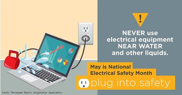 Here's a tip for #ElectricalSafetyMonth: Keep your beverages away from your computer &amp; other electrical devices!