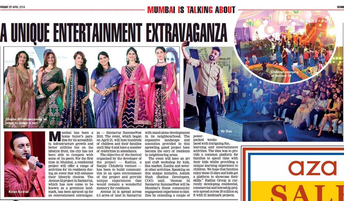 summerfest54's tweet image. You know #SantacruzSummerfest was a big success when leading news channels spoke about it for several days! Here’s a couple of our mentions. #RadiusDevelopers #Avenue54 #SantacruzFest #SummerFest #Summer #LiveLaughLearn @radiusdeveloper @timesofindia @bombaytimes @MumbaiMirror