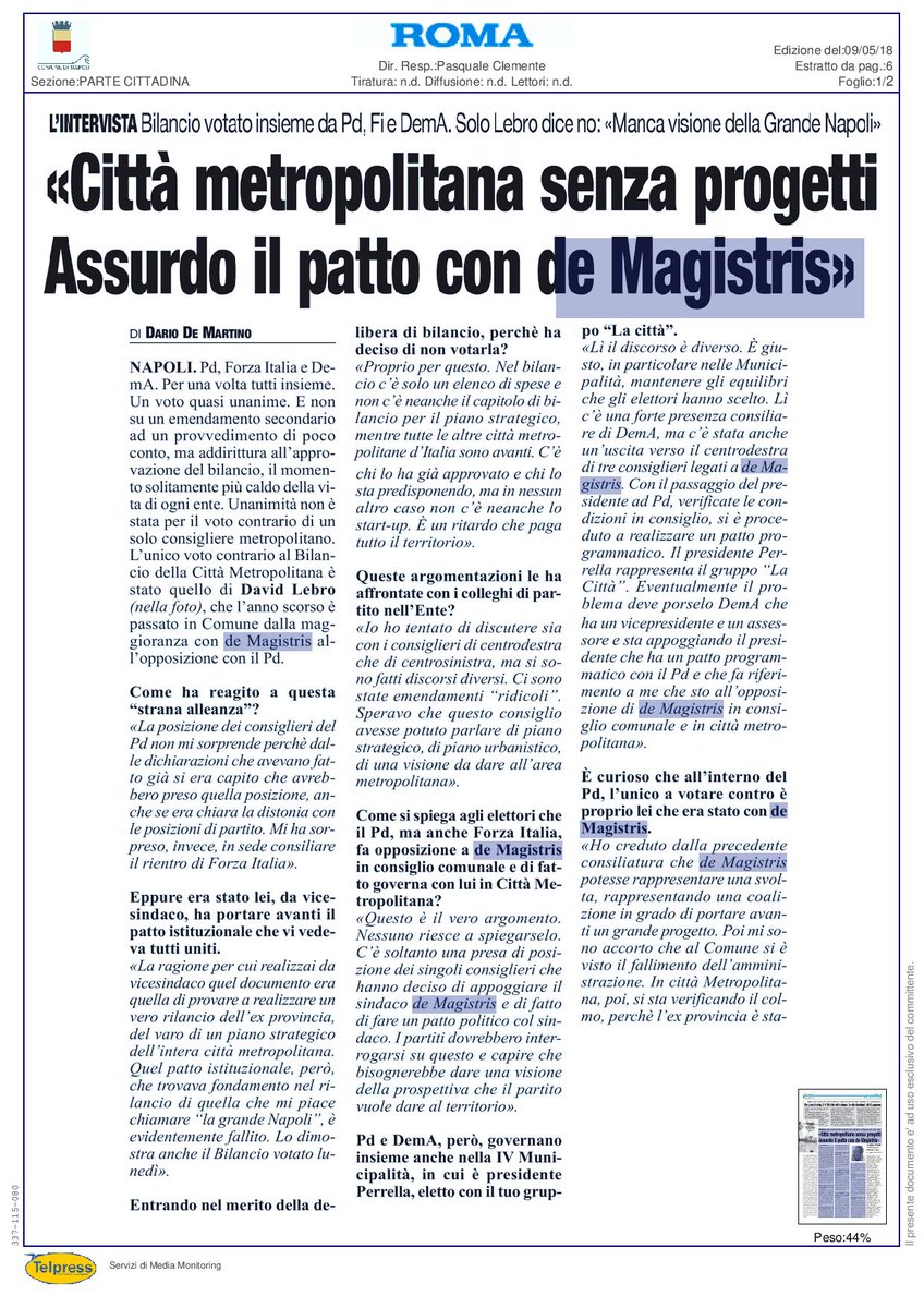 David_Lebro's tweet photo. La mia #Intervista a #ILROMA 
#DavidLebro #ComunediNapoli #CittàMetropolitanadiNapoli #PDNapoli #deMagistris https://t.co/s8N7Re1Qry