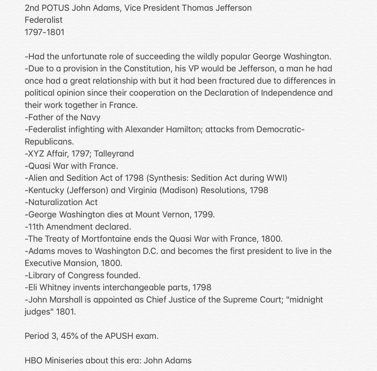 ChaseCatoRVHS's tweet photo. 2 days from the APUSH exam, #APUSHPresidentialCountdown President John Adams. #POTUSProfiles #APUSH2 https://t.co/xsapKNbwl4