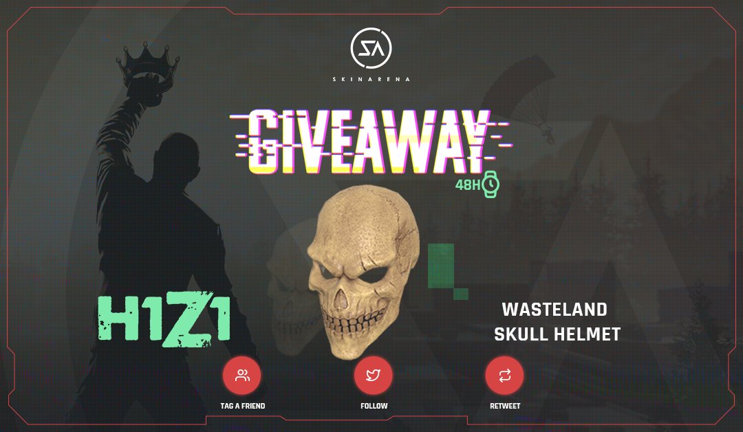 SkinArenaCS's tweet photo. 48H GIVEAWAY! Win: WASTELAND SKULL HELMET πβ
β
Follow us
β
Retweet & Tag a Friend
β
Join Group: https://t.co/eiVaueDjPk
π Winner will be announced on Friday! Good luck βοΈ
#Skinarena #H1Z1 #H1Z1Giveaway #giveaway https://t.co/YOcjO7maQN