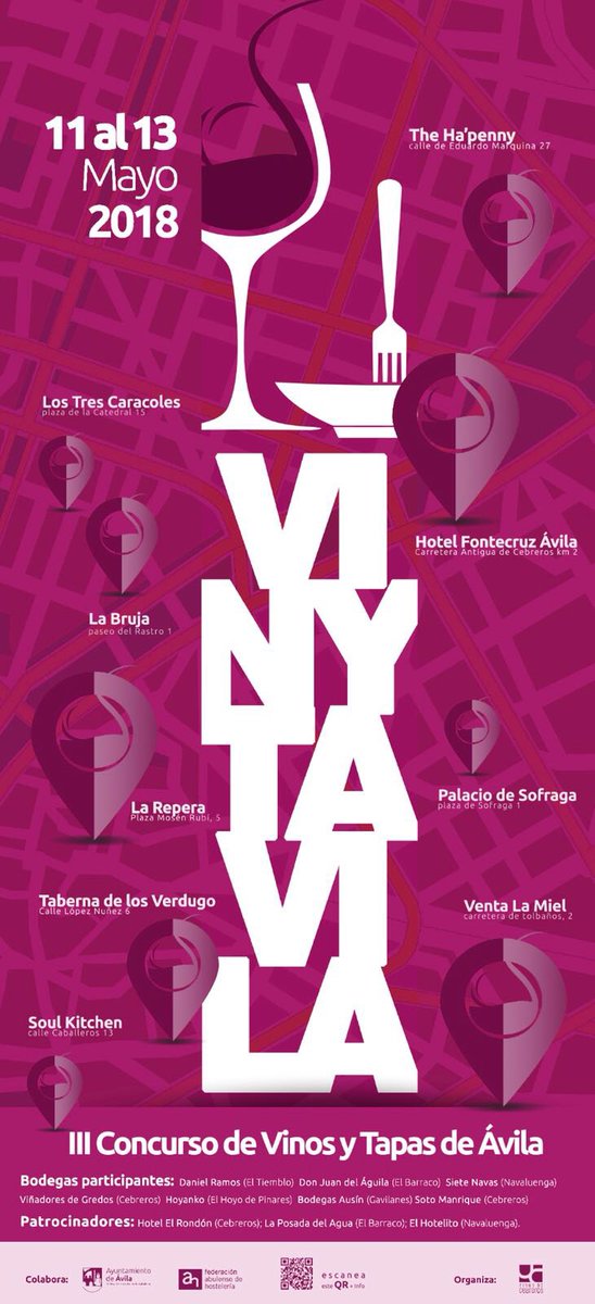 Avila_Turismo's tweet photo. ¡Recuerda! 💭 del 11 al 13 de mayo:
Concurso de Vinos y Tapas de Ávila #Vinytávila 🍷🍽, organizado por @VinosdeCebreros . ¡No te lo pierdas! #Ávila @vinytavila  👇👇👇 https://t.co/pLLQmH9Oxk