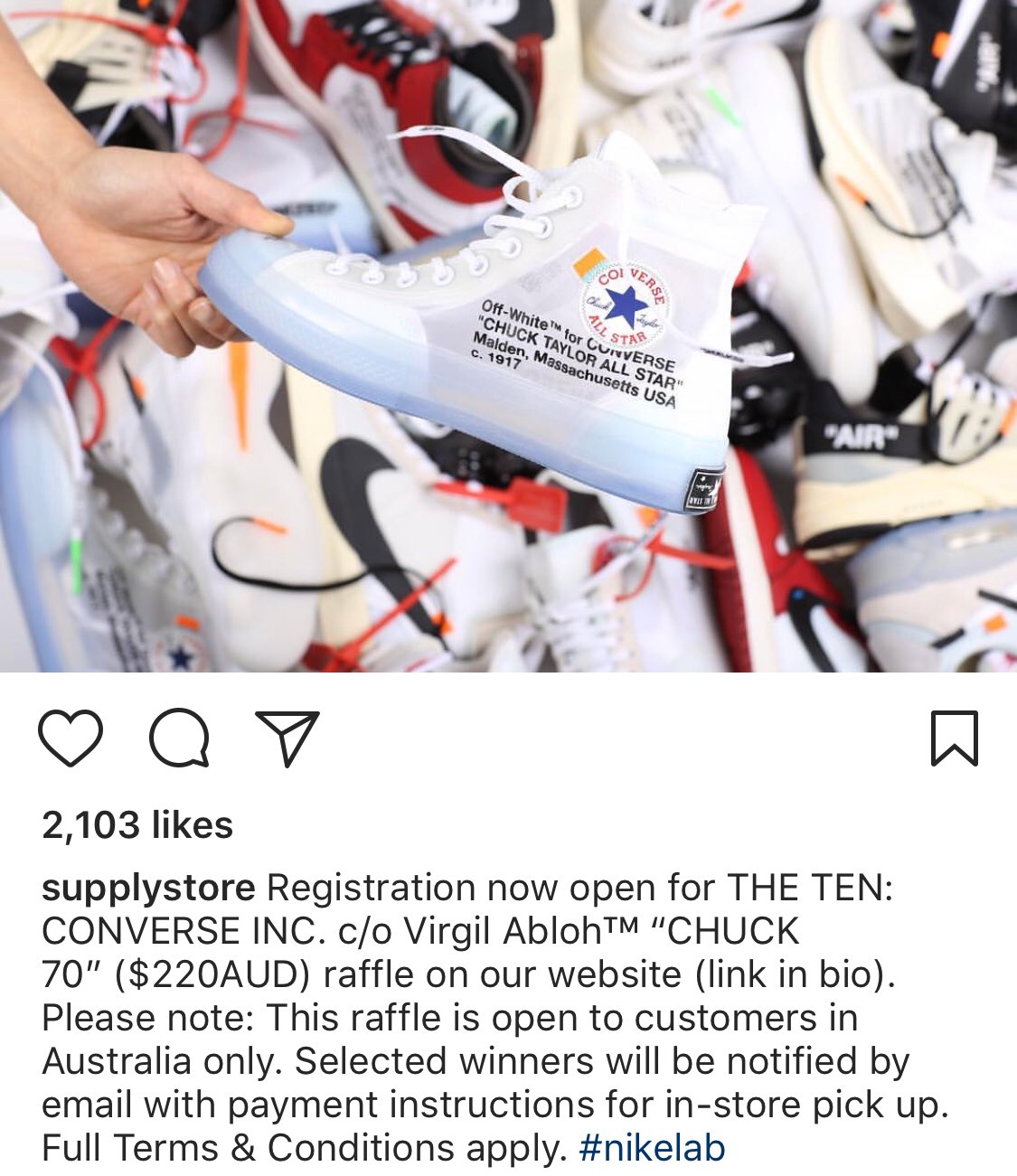 SNKR_TWITR on X: "For the Australian fams...the Off-White x Converse online  raffle for in-store pick up is open on Supplystore *Australia only*  https://t.co/StpTc2l6rV #snkr_twitr https://t.co/EpXzU10Ujk" / X