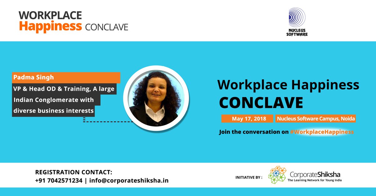 CorporatShiksha's tweet photo. #Connect &amp; #Learn with #PadmaSingh at the #WorkplaceHappiness #CSConclave #DigitalDialogue in #Noida. A unique #knowledge #sharing platform with focus on Creating a #Culture of #HighPerformance &amp; #Learning. Join us https://t.co/tPIJuIIRHt https://t.co/8YVEe9X6qh