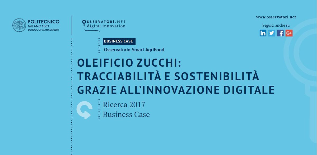Grazie all’innovazione digitale, #OleificioZucchi ha innovato la sua proposta di qualità portando sul mercato un prodotto sostenibile e completamente tracciato. Scopri come! Scarica gratuitamente il #BusinessCase ➡ bit.ly/2I0VgsQ