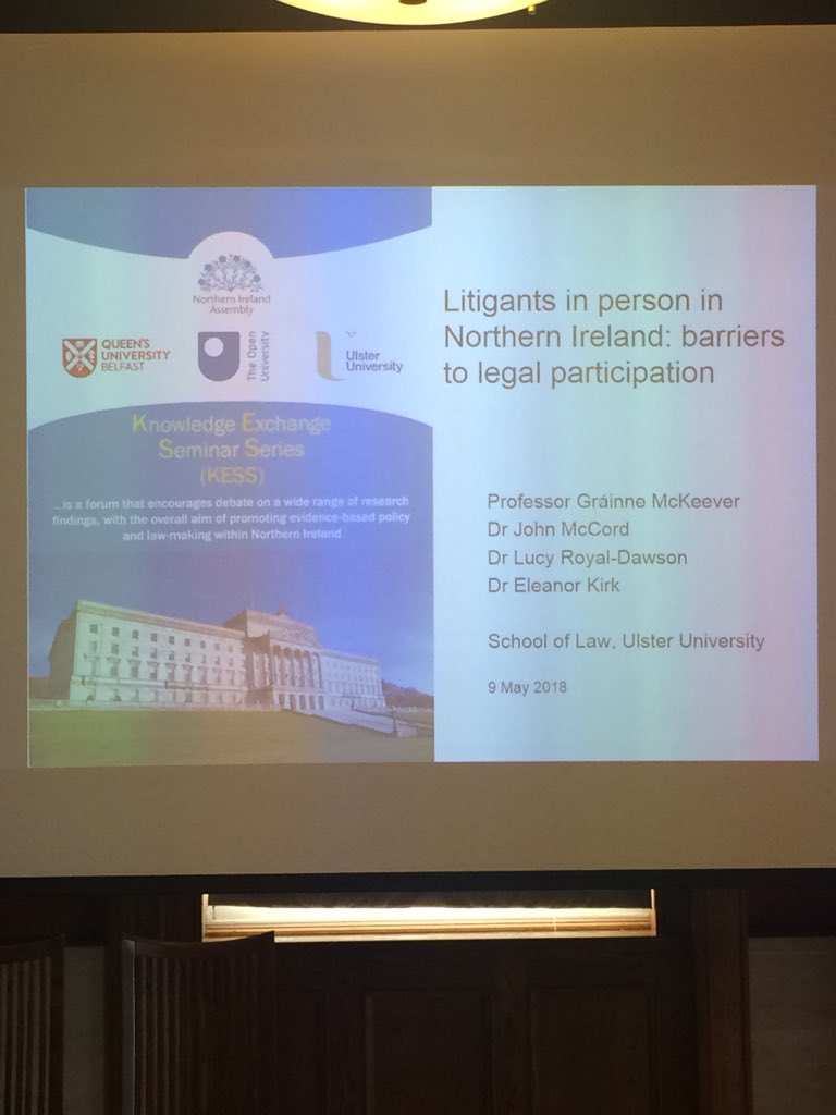 UlsterLawClinic's tweet photo. Getting set up for our presentation on #LitigantsInPerson as part of @RaISe_KESS. Two year study funded by @NuffieldFound working with @NIHRC #RaISe_Kess https://t.co/9khUAA1r1H