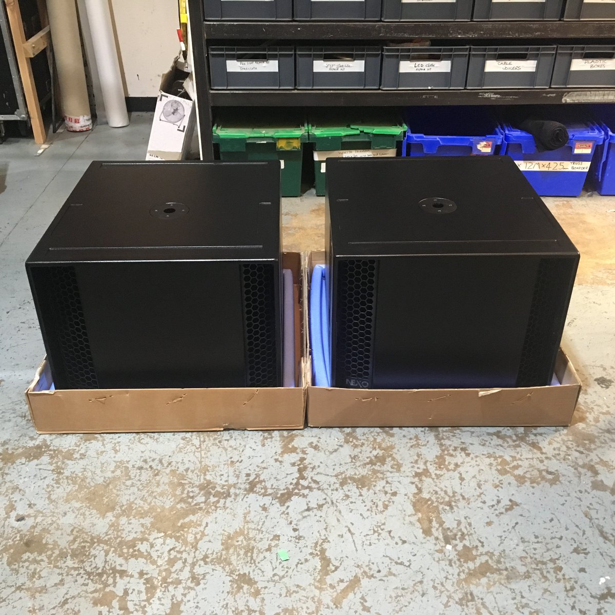 With our white @NEXO_official  Geo M6 being so busy, we have recently purchased the same in black and  the LS18s have just arrived. We love the smell of new kit in the  workshop! #BassFace