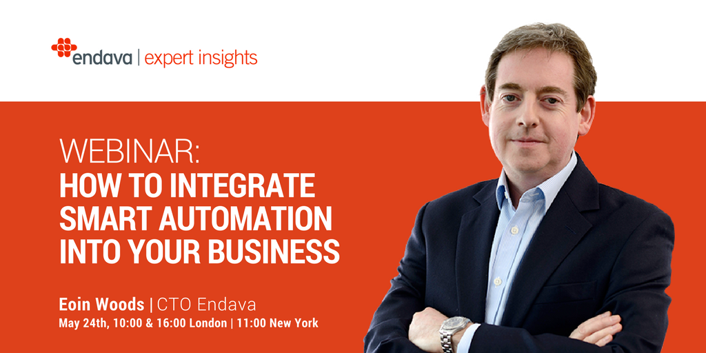 endava's tweet photo. Announcing our upcoming #webinar on #Automation with @eoinwoodz, CTO @Endava as a speaker. Register here: 
10:00 London - https://t.co/YJbWgw18MF 
11:00 New York | 16:00 London - https://t.co/PLtiCKq8Ly https://t.co/5XdCQnCkAb