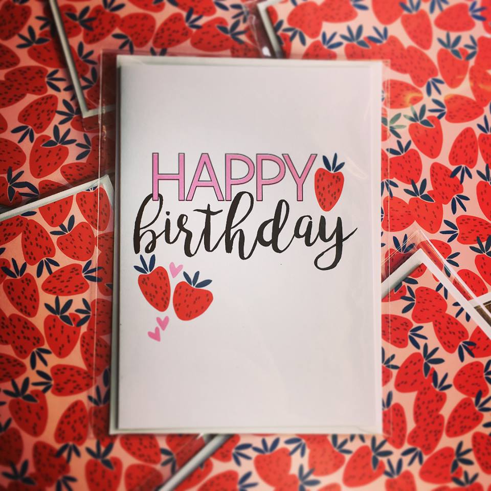 Jodepacedesign's tweet photo. Another day of glorious sunshine and getting lots of lovely stock together for @shopfestsurrey and @thehandmadeaffair this coming Sunday 13th May @denbies_wine_estate! Loving this new birthday card design and all the fruity summer vibes! 
#strawberry #birthday #greetingcard https://t.co/zEr6EivaHP