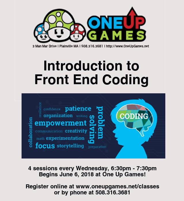 OneUpGamer's tweet image. Are you (or someone you know) interested in learning how to #code? Check out our Introduction to Front End Coding class, next month! #ComputerCoding #CodingClass #HTML #CSS #javascript #programming #neverstoplearning #PC #PCGaming #gamer