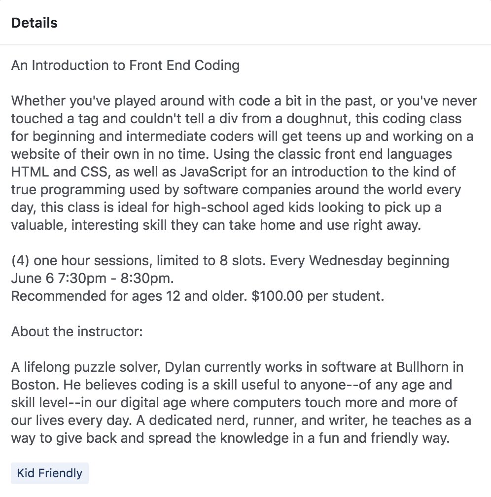OneUpGamer's tweet image. Are you (or someone you know) interested in learning how to #code? Check out our Introduction to Front End Coding class, next month! #ComputerCoding #CodingClass #HTML #CSS #javascript #programming #neverstoplearning #PC #PCGaming #gamer