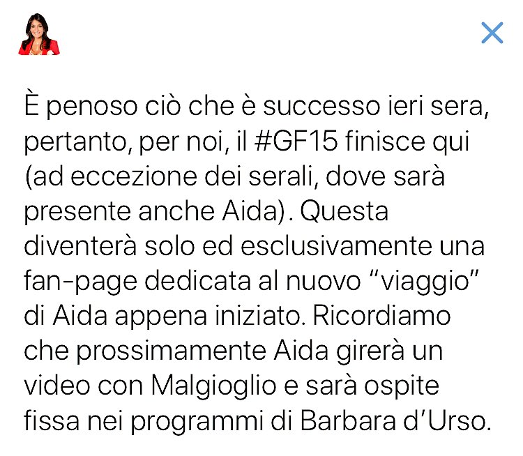 AidaGF15's tweet photo. Addio al manicomio! Il #GF15 era soltanto l’inizio di #AidaNizar. Ora non vediamo l’ora di iniziare questo nuovo viaggio insieme ad Aida! ❤️ https://t.co/pkIWLblhlN
