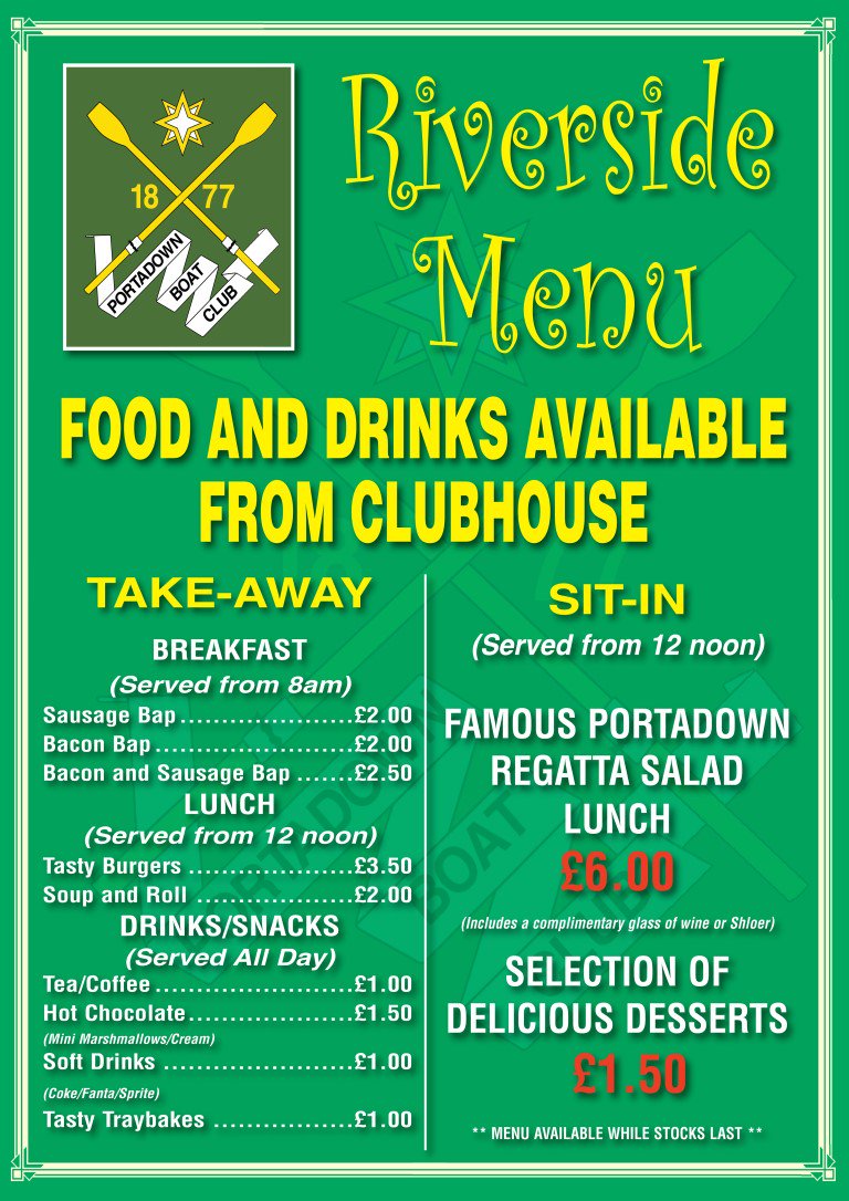 Breakfast, lunch &amp; snacks are available at the 'Riverside' restaurant in PBC Clubhouse during the Regatta.  #teampbc #PortadownRegatta2018 #CelebrateRowing