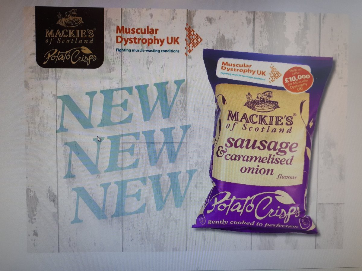 Thanks to charity partner Mackie's of Scotland, you can now support fight to beat #musculardystrophy when you buy NEW flavour of crisps which, for connoisseurs, is sausage and caramelised onion #EveryBiteCounts @MDUK_News