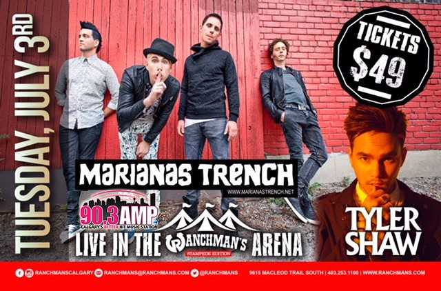 🎉🎉 Marianas Trench coming to #YYC!!! With guest Tyler Shaw! WHEN: July 3rd WHERE: Ranchman's Stampede Arena Text us @ 903-903 & ask for today's PRESALE code - otherwise tix on sale Friday morning! #AMPMorningsWithKatieAndEd #yyc