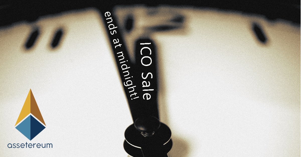 assetereum's tweet photo. It’s the final countdown! You’re nearly out of time to get ASET tokens in our Initial Coin Offering sale. Go to https://t.co/XxY0GNWNRf to buy your token before midnight today. #LastDay #crypto #ICO #altcoin https://t.co/IMKqaOVjLy