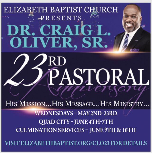 Elizabeth Baptist Church (@ebcinyourcity) on Twitter photo TONIGHT is a night of celebration as we continue the celebration of the 23rd Pastoral Anniversary of our beloved Pastor <a href="/craigoliversr/">Craig L. Oliver</a>! Pastor @PastorALanders will be our special guest TONIGHT at 7pm - EBC Atlanta. Meet us there! Address is: 4245 Cascade Rd., SW, Atlanta, GA TONIGHT is a night of celebration as we continue the celebration of the 23rd Pastoral Anniversary of our beloved Pastor <a href="/craigoliversr/">Craig L. Oliver</a>! Pastor @PastorALanders will be our special guest TONIGHT at 7pm - EBC Atlanta. Meet us there! Address is: 4245 Cascade Rd., SW, Atlanta, GA