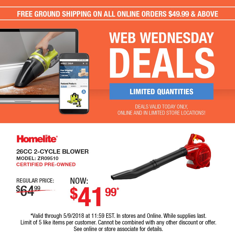 It's Web Wednesday time!  Grab these offers before they sell out!  Valid 5/9 until 11:59PM EST #online and #instores.  Shop now online:  directtoolsoutlet.com/specials/web-w…