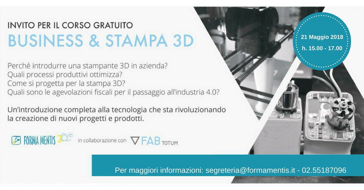 Sei un'azienda, un privato o una piccola impresa? Sei invitato al corso introduttivo alla stampa 3D in collaborazione con <a href="/Fabtotum/">FABtotum</a> <a href="/stampa3d/">Stampa 3D Italia</a>