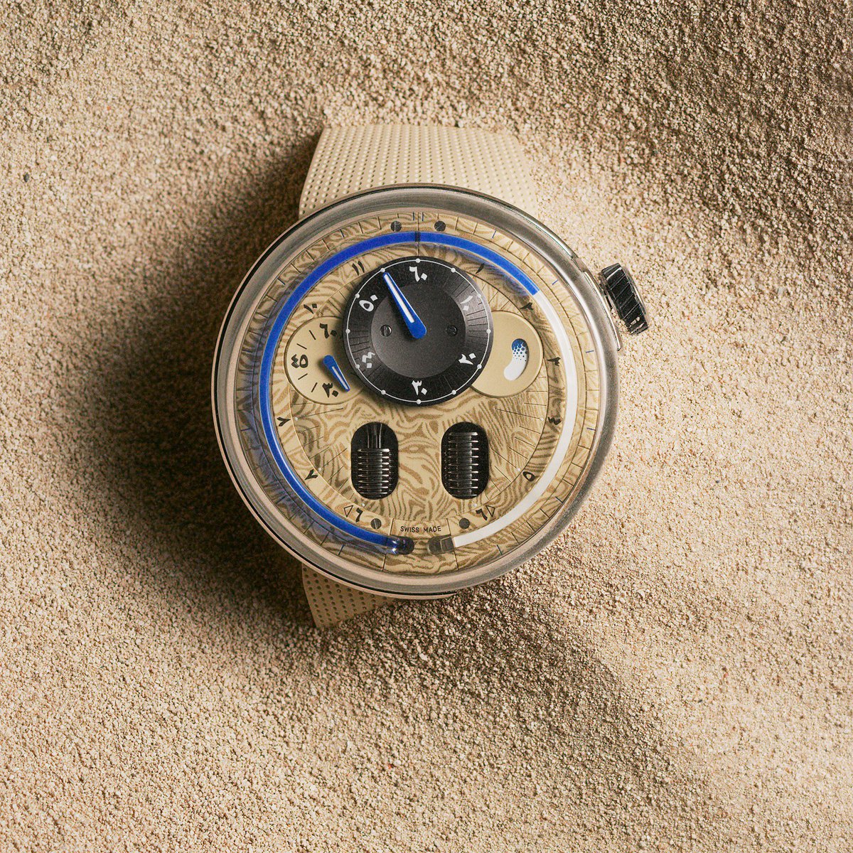 HYTWatches's tweet photo. The dryness of the desert encounters the freshness of fluid time in a watch that welcomes the winds of change.
#timeforward #hytwatches #arabwatchclub https://t.co/uUb4OMihjq