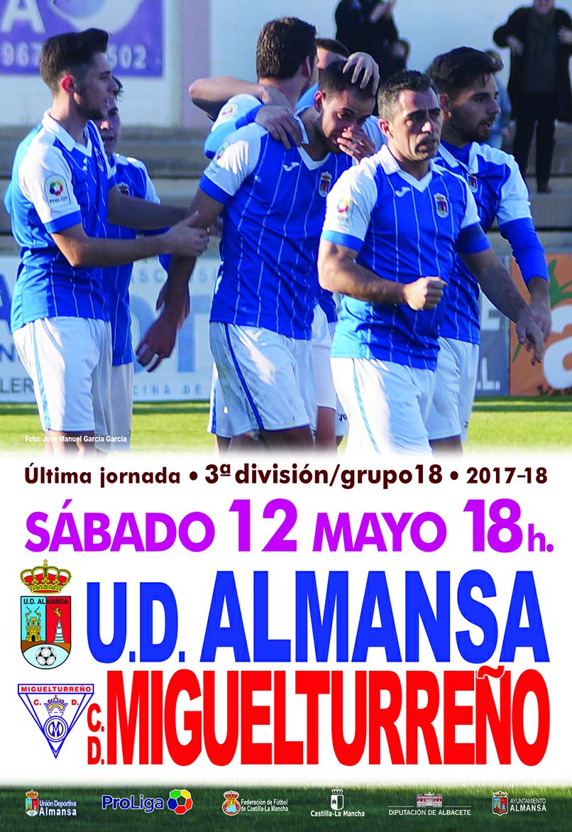 El próximo sábado le decimos hasta luego a la categoría en el Paco Simón.

Despidamos a este equipo como se merece reconociendo el esfuerzo y el compromiso que han tenido a lo largo de toda la temporada. 

En <a href="/AlmansaCiudad/">AlmansaCiudad</a> a partir de las 18:00 h:

<a href="/UDAlmansa/">U.D. ALMANSA</a> VS <a href="/Miguelturreno1/">CD Miguelturreño ᵈᵉˢᵈᵉ ¹⁹⁷⁵ ✭✭✭</a>