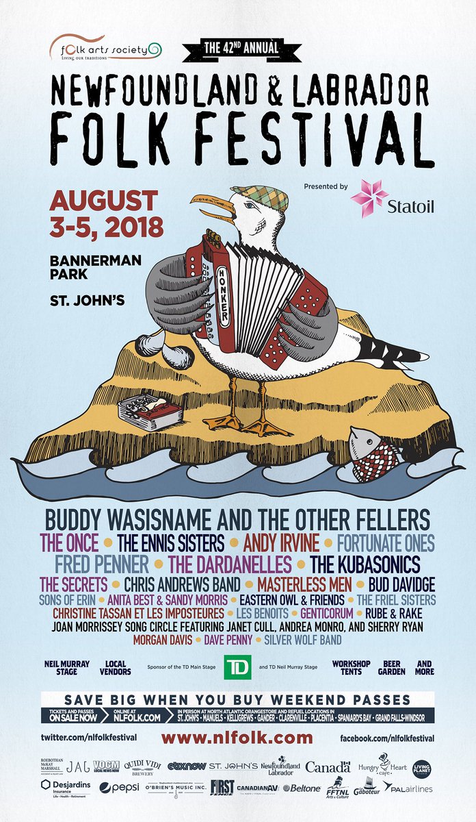RadioGregSmith's tweet photo. Here is the official 2018 @NLFolkFestival line-up. See you in the park August 3rd-5th https://t.co/tcpZAEXLcW