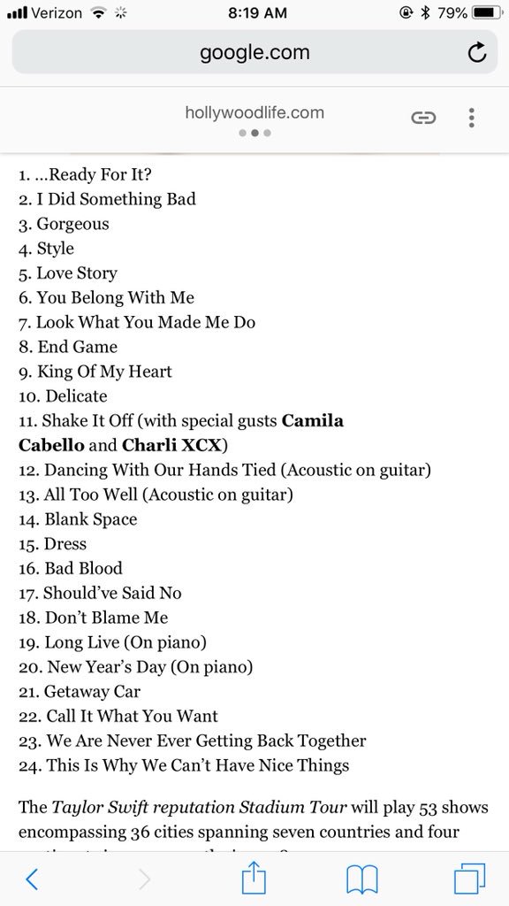 Funkhouser News Taylor Swift Reputation Tour Setlist Nashville