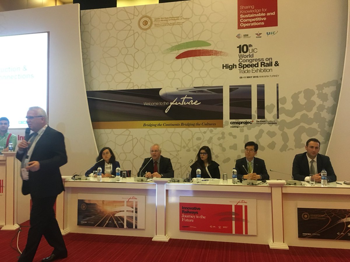 uic's tweet photo. [#rail Event] @mguigonUIC, Director of #UICrail Passenger Dpt is moderating the session on #station construction &amp; Management &amp; Connections #HIGHSPEED18 https://t.co/IZT6mxL7oF