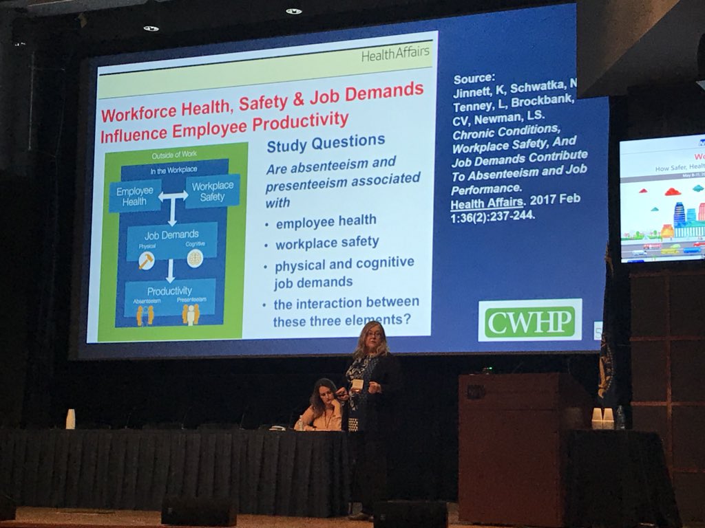 nvschwatka's tweet photo. Dr. Kim Jinnett presents @CHWENews research on the relationship between health and productivity at work #TWH2018 https://t.co/7S2Dklhzq3
