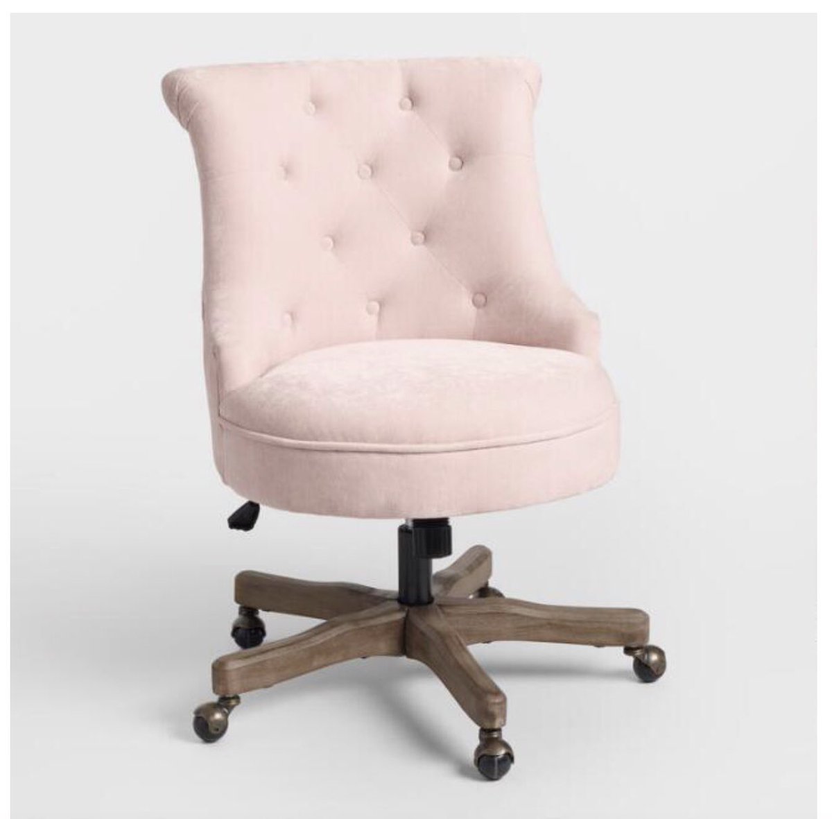 lzwitty's tweet photo. I’ve had a picture in my head for the last 6 months of an #officechair I wanted but could never find. Then, this weekend...there it was!
So cheers to whomever designed this #blush #pink #buttontufted beauty & thank you to @worldmarket for having one in stock. https://t.co/p9MkRtq0lt