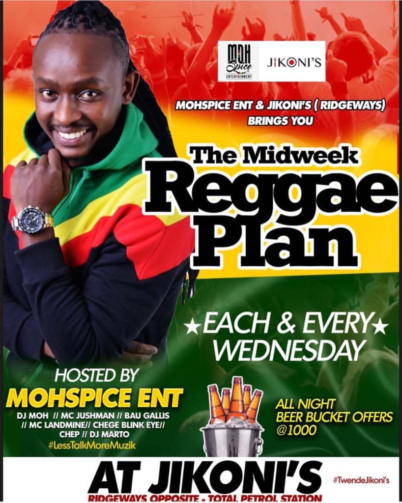 mohspice's tweet photo. No plans tonight?? We’re here to give you one! Link up with us at @jikoni_s for the #MidweekReggaePlan #LessTalkMoreMuzik #TwendeJikonis https://t.co/YcfXApkWOg