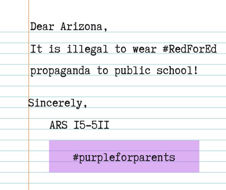 AZP4P's tweet photo. According to ARS 15-511, you cannot use schools and school resources to influence elections. #redfored needs to leave the school building. #purpleforparents supports our teachers, but no the political leadership for the redfored movement.
#arizona #arizonaschools https://t.co/4y9BWI6Hvp