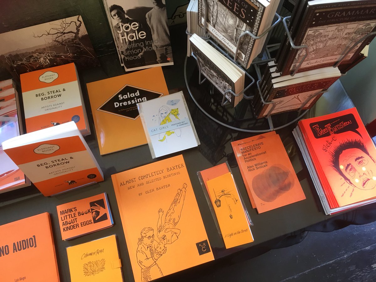 Bookartbookshop's tweet photo. A very eclectic mix of books on the table and right at the centre @agnesbic new postcard set, “Cat Girls”, just arrived... https://t.co/L4bQzZBscK
