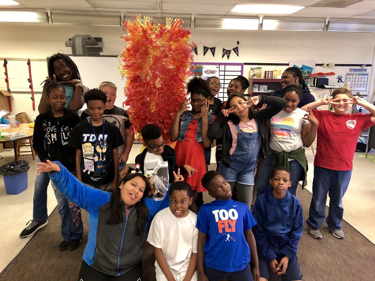 artwithcullie's tweet photo. Fifth grade is excited to show off their completed @ChihulyStudio inspired chandelier! https://t.co/DoTXwbWSNx