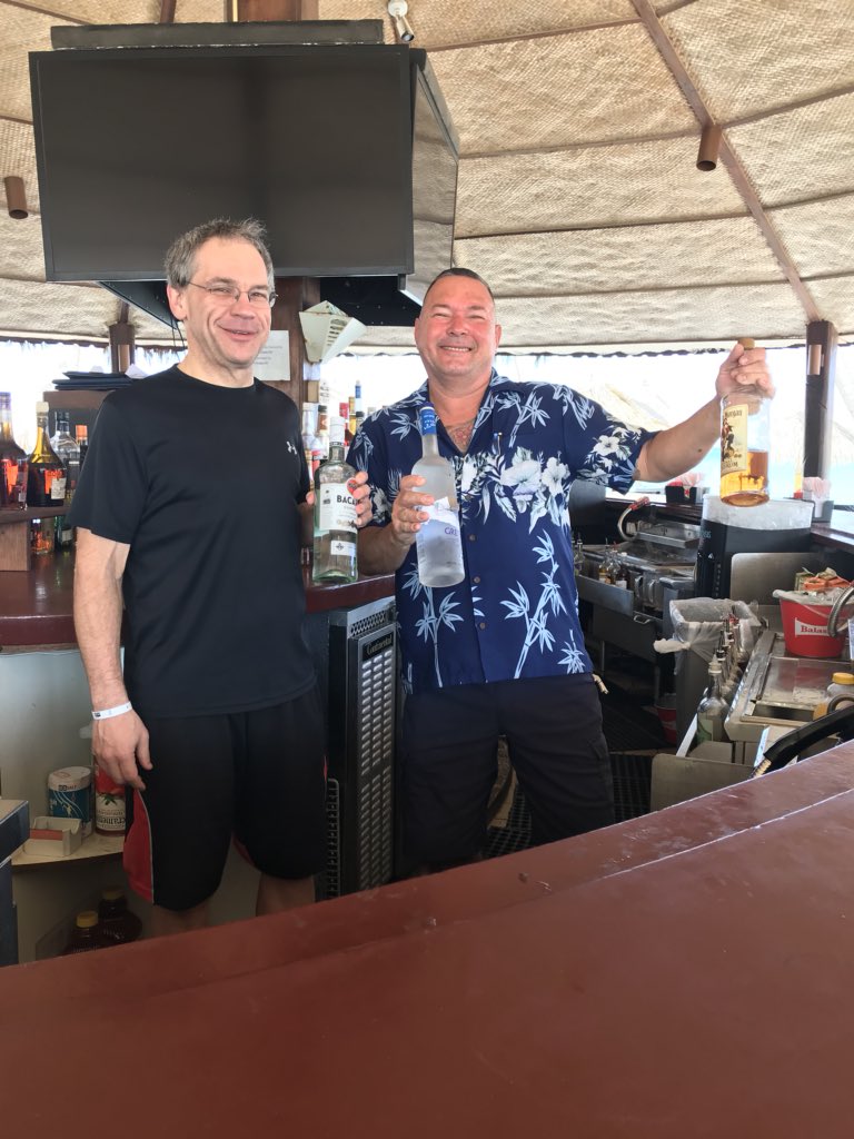 cdefrain17's tweet photo. @HRATYOURSERVICE #LVRGFunAF #hesmiles #ArubaHair. Edward claims he is the #GOAT bartender. I say LVRG has the #GOAT bartender. None of you need my help setting up your bar. A random picture of LVRG’s #GOAT bartender will win a prize. Do so by May 16. #noalcoholconsumedinthispic. https://t.co/d3SZoSyBzR