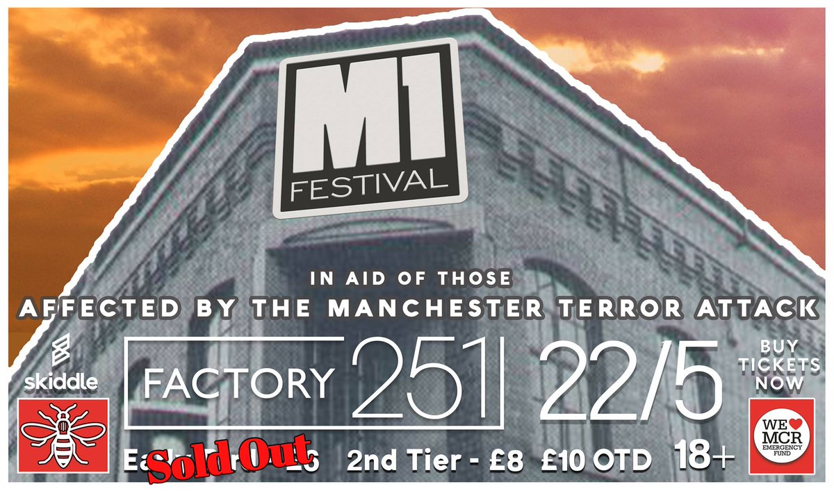 M1_Festival's tweet photo. Earlybird tickets are now sold out!!!!

Don't miss out and get tickets for £8 - com/whats-on/Manchester/FAC-251-The-Factory/M1-Festival/13166186/

@FAC251 
@WeLoveMCRfund 

#Manchester
#Festival https://t.co/OOiCSk6vwL