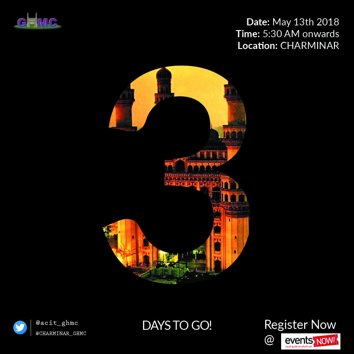 CHARMINAR_GHMC's tweet photo. Come witness the Pride of Hyderabad #BhaagmeBhaaglo #RunforHeritage #ProjectCHARMinar @KTRTRS @CommissionrGHMC @arvindkumar_ias @CPRO_GHMC @GHMCOnline https://t.co/YZiW0kulBO