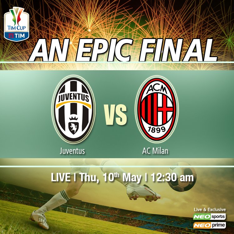 iamdarth007's tweet photo. Two giants and arguably the most successful Italian sides face each other in the Coppa Italia final.
Watch the action #LIVE only on #NeoSportsNetwork @ 12.30 AM
#Juventus #ACMilan #Football #Italy https://t.co/1n43qOP0Ou