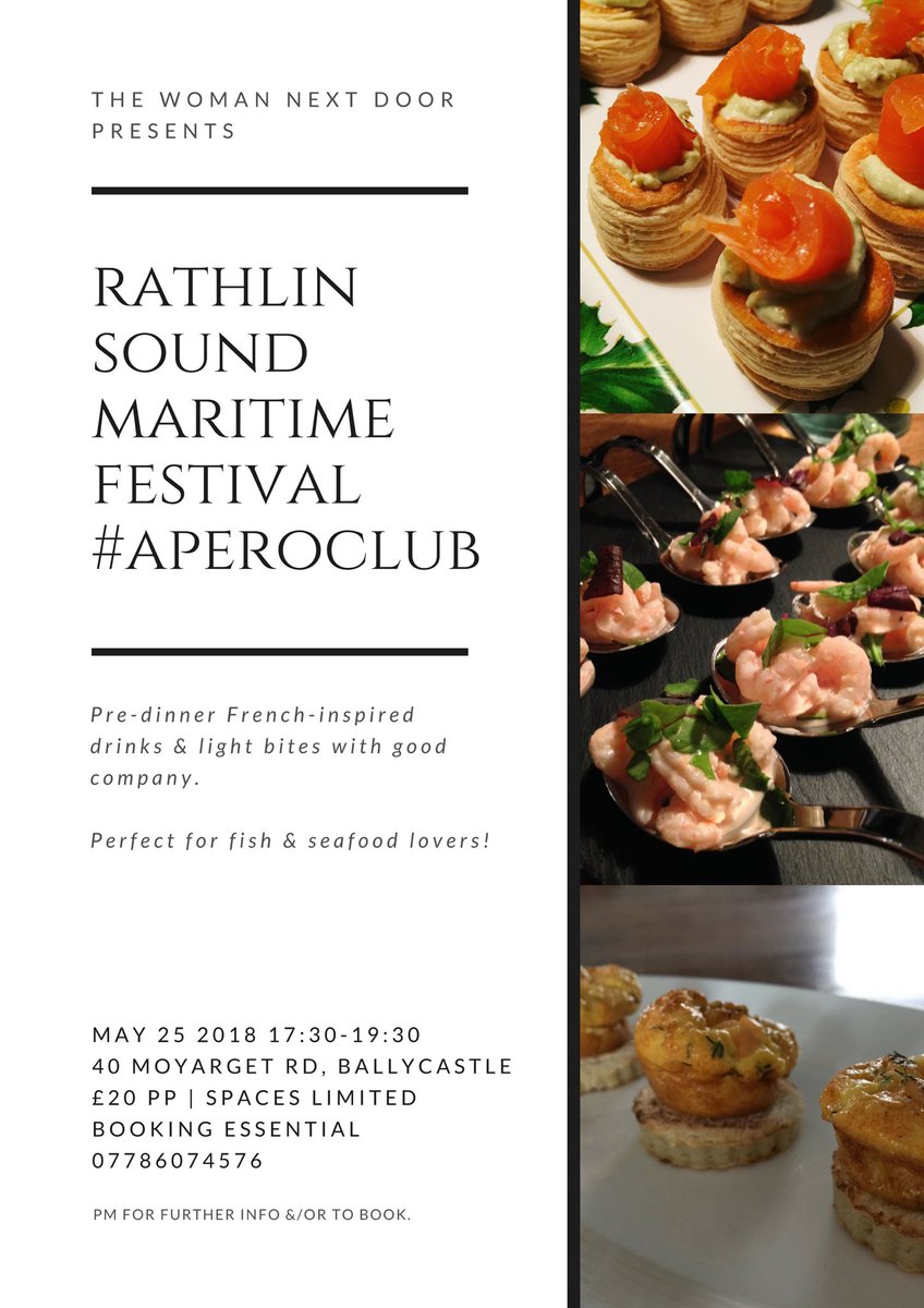 thewomanextdoor's tweet photo. My next #AperoClub is ideal for fish & seafood lovers. 🐟🦐🦀 As with my very first one last year this will run as part of the @RathlinSoundMF & in conjunction with @NaturallyNCG artisan market. Drop me a line to book your space! https://t.co/gMemmaKM6c