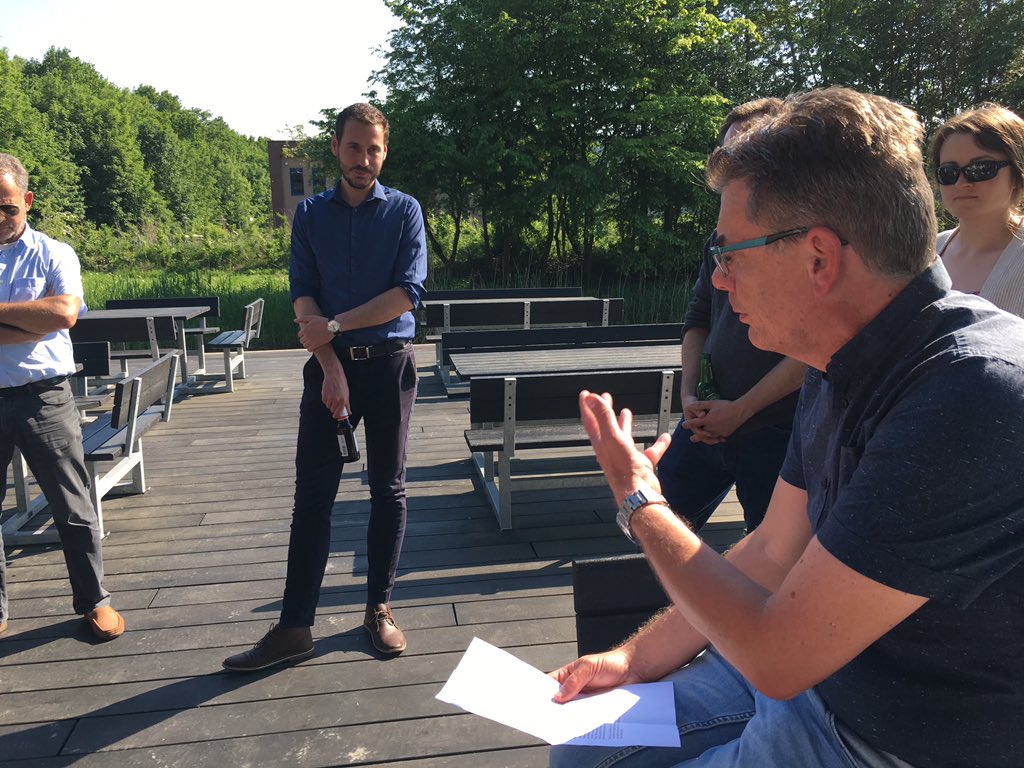 hansruijgers's tweet photo. Farewell Party for @uriocstefan. In the hot afternoon sun team manager @vdbergga gave a 'circular' speech from first impression, working together in European projects (e.g.) and saying 'we'll meet again' to Stefan who goes to the Dutch Embassy in Romania. #stroopwafels #blue https://t.co/euR8jaatJs