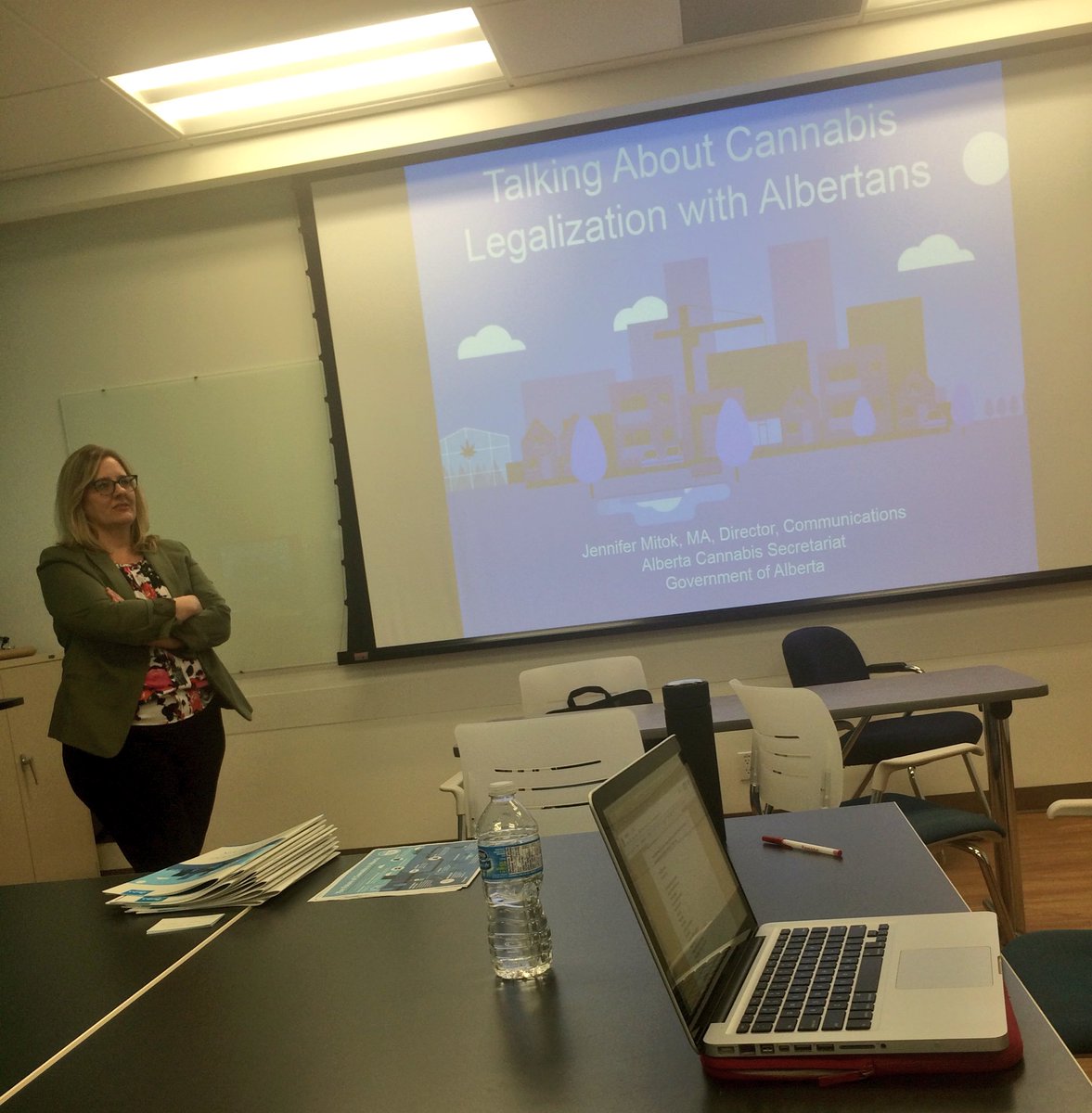 thefirstjoel's tweet image. Excited to have master communicator and #uaxmact alumna Jennifer Mitok guest speak and share her expertise on strategic communications around cannabis legalization #comm506 @uaxMACT #mact2017