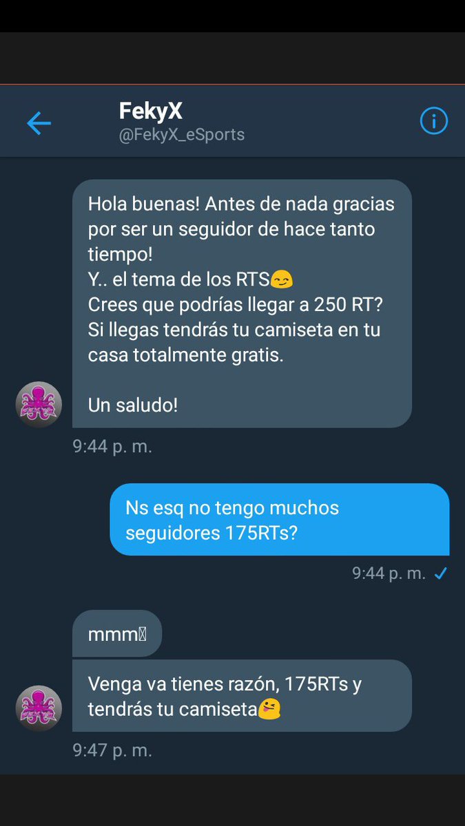 Hola,buenas necesito 175RTS para una camiseta de @FekyX_eSports.
Es lo último q os pido y ya os dejo empaz😋😊😉.
RT q yo siempre doy