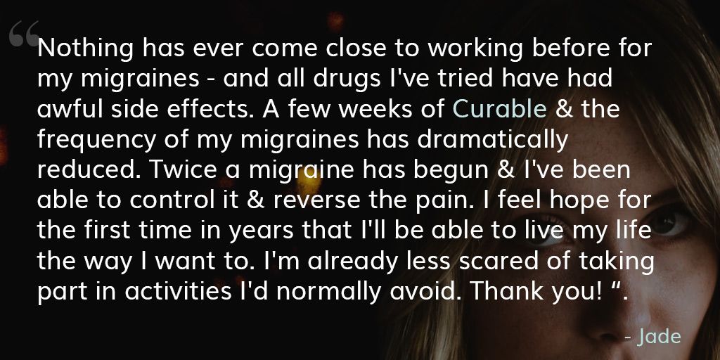 CurableMail's tweet photo. Sounds like another success story waiting to happen for the Curable app. First thing to work for her migraines without all the nasty side effects, already resuming activities she would normally avoid #30daysofCurable https://t.co/7zjG3Vtdxz